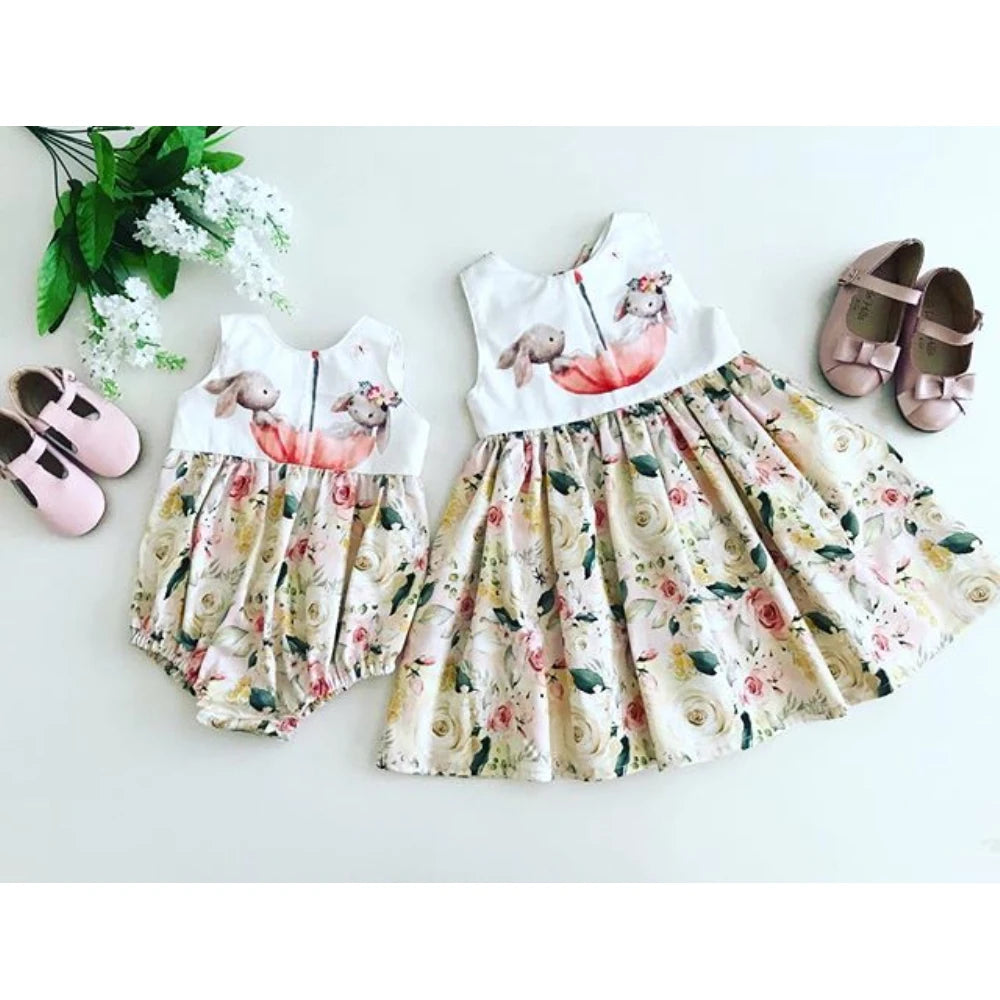 KMK Easter Bunny Matching Flower Romper or Dress