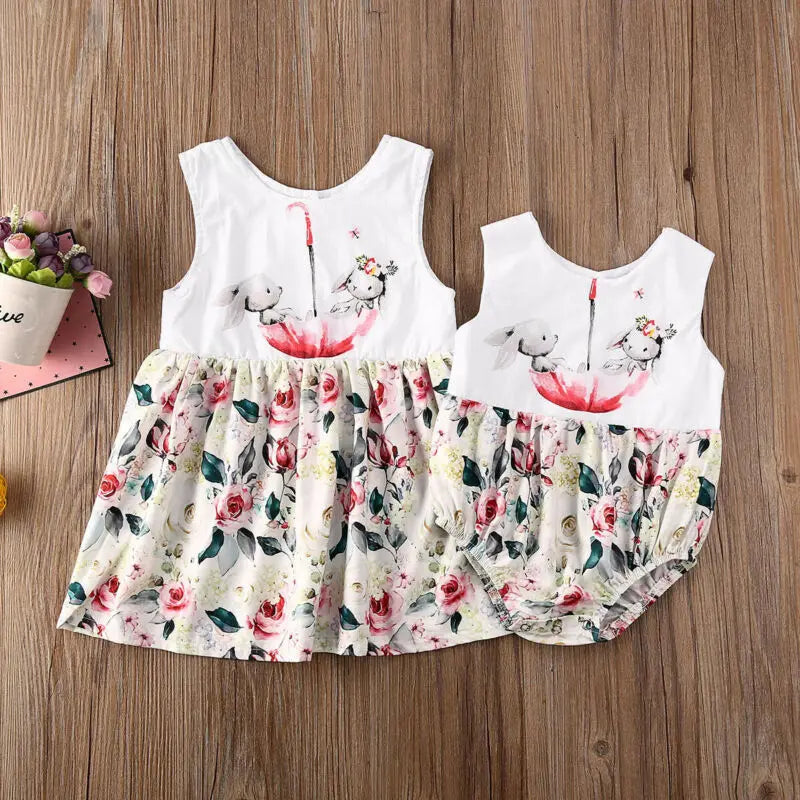 KMK Easter Bunny Matching Flower Romper or Dress