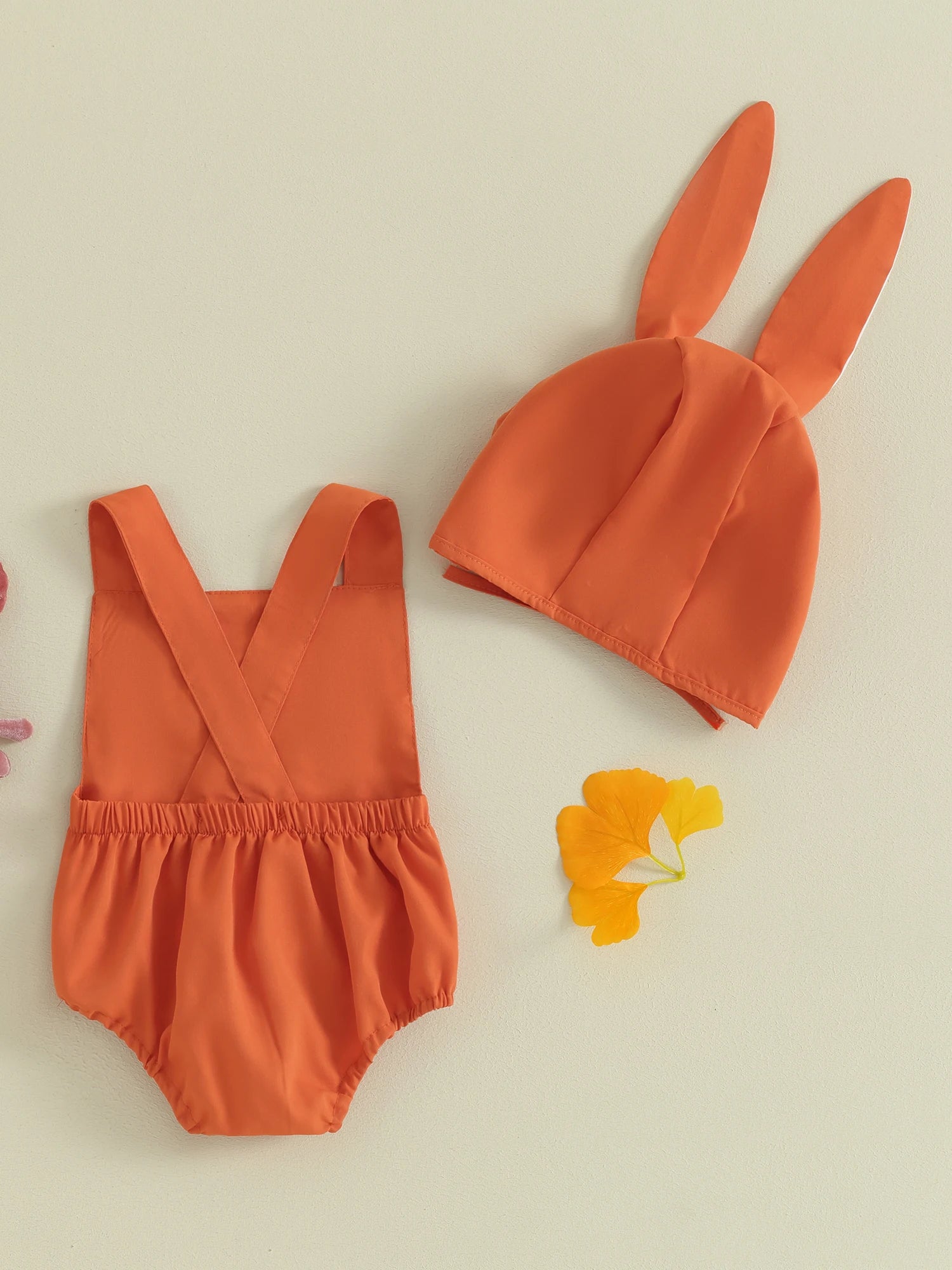 KMK - Easter Fuzzy Embroidery Sleeveless Orange Romper Set