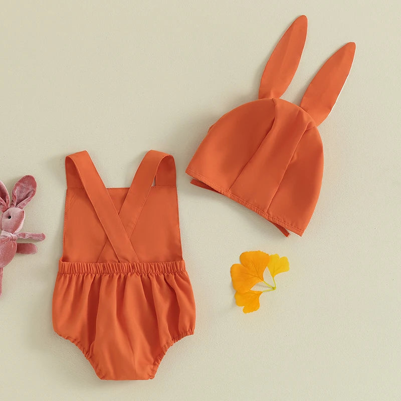 KMK - Easter Fuzzy Embroidery Sleeveless Orange Romper Set