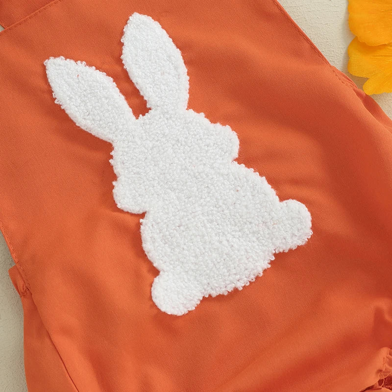 KMK - Easter Fuzzy Embroidery Sleeveless Orange Romper Set