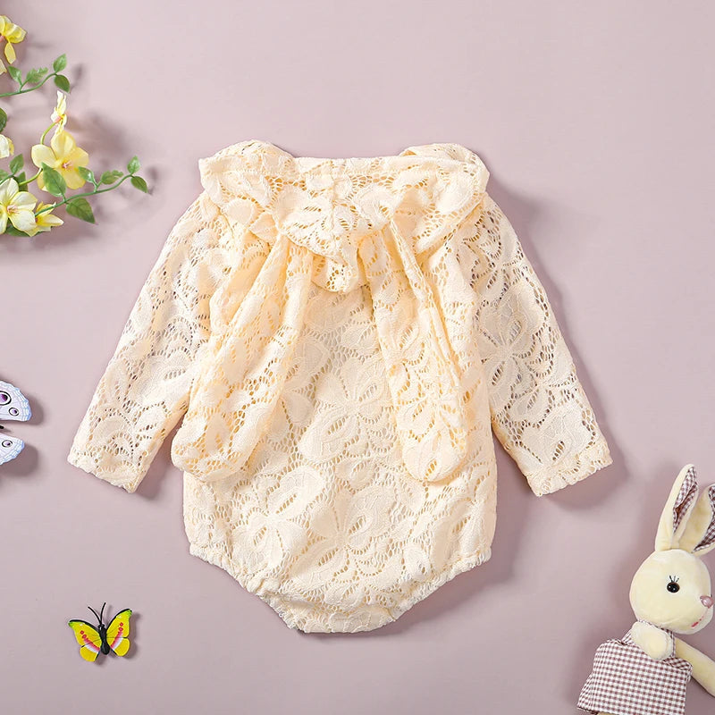 KMK - Easter Lace Bunny Ears Hooded Romper