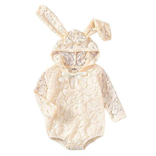 KMK - Easter Lace Bunny Ears Hooded Romper