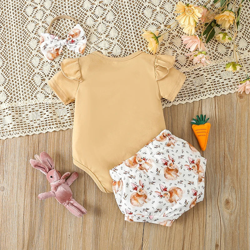 KMK - Easter Print Short Sleeve Romper with Bunny Pattern Shorts