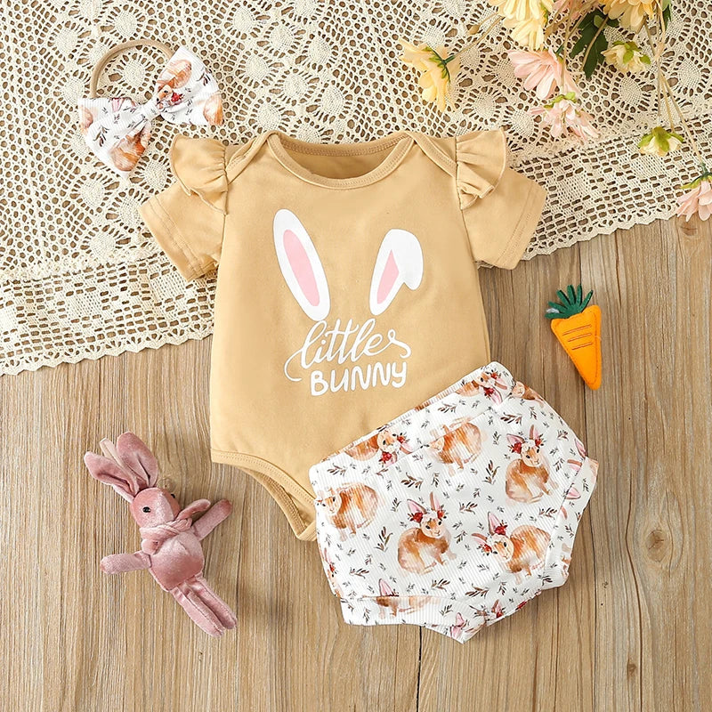 KMK - Easter Print Short Sleeve Romper with Bunny Pattern Shorts