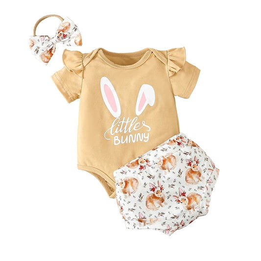 KMK - Easter Print Short Sleeve Romper with Bunny Pattern Shorts