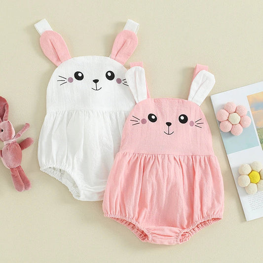 KMK - Easter Sleeveless Button Rabbit Embroidery Knitted Romper