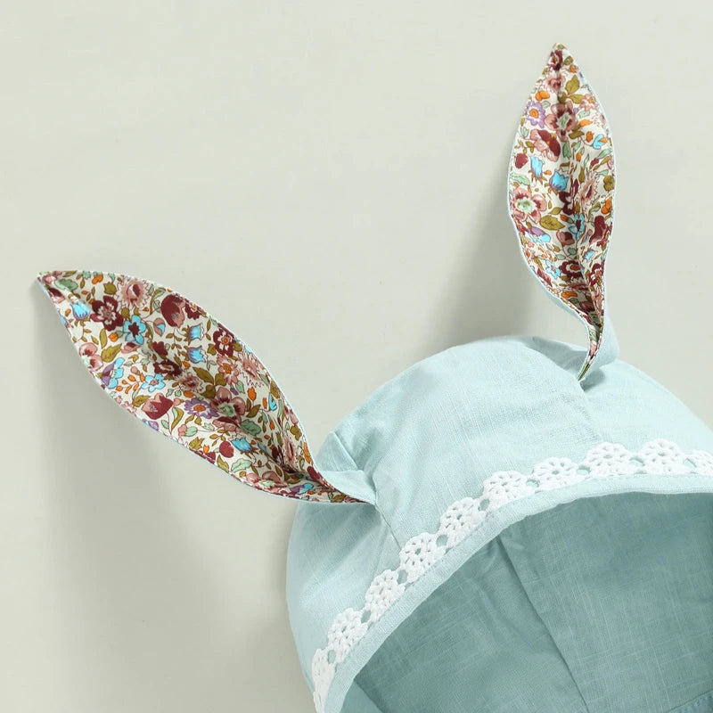 KMK - Easter Sleeveless Floral Bunny Ears Romper + Hat