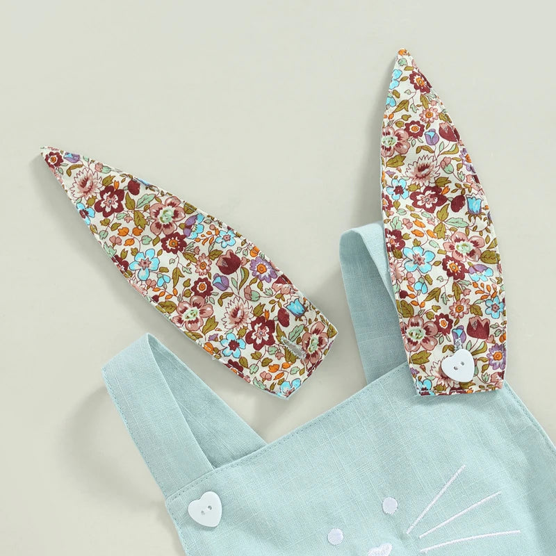 KMK - Easter Sleeveless Floral Bunny Ears Romper + Hat