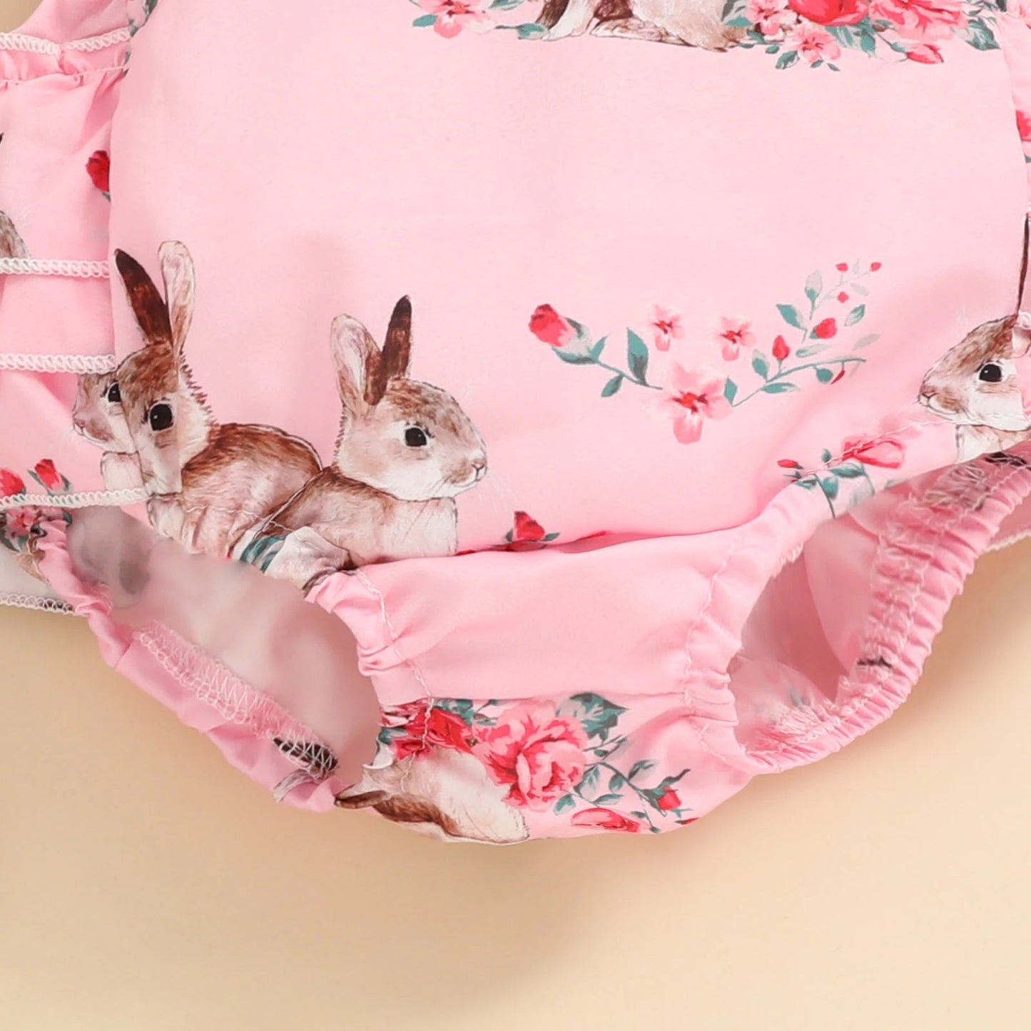 KMK - Easter Sleeveless Lace Rabbit Print Romper