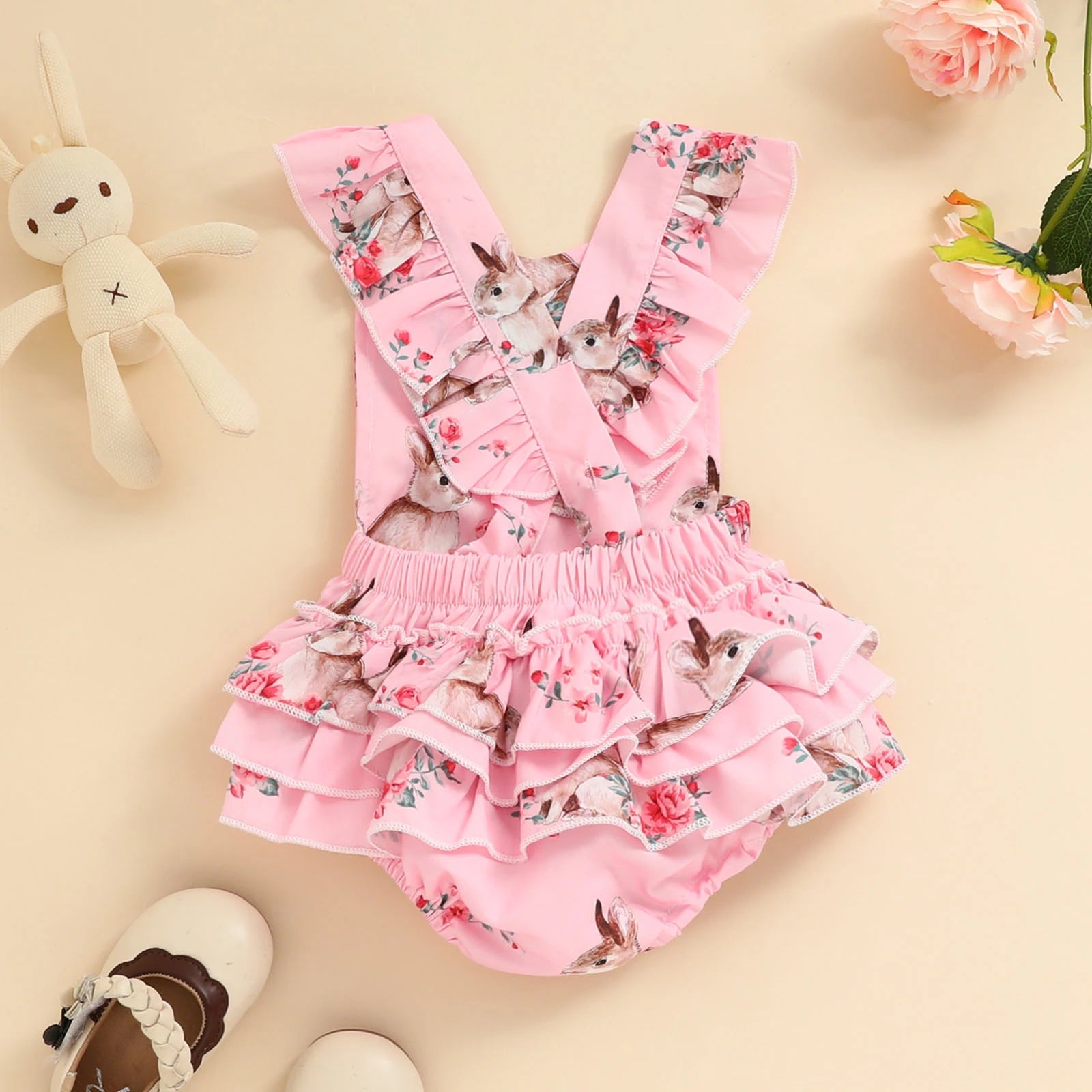 KMK - Easter Sleeveless Lace Rabbit Print Romper