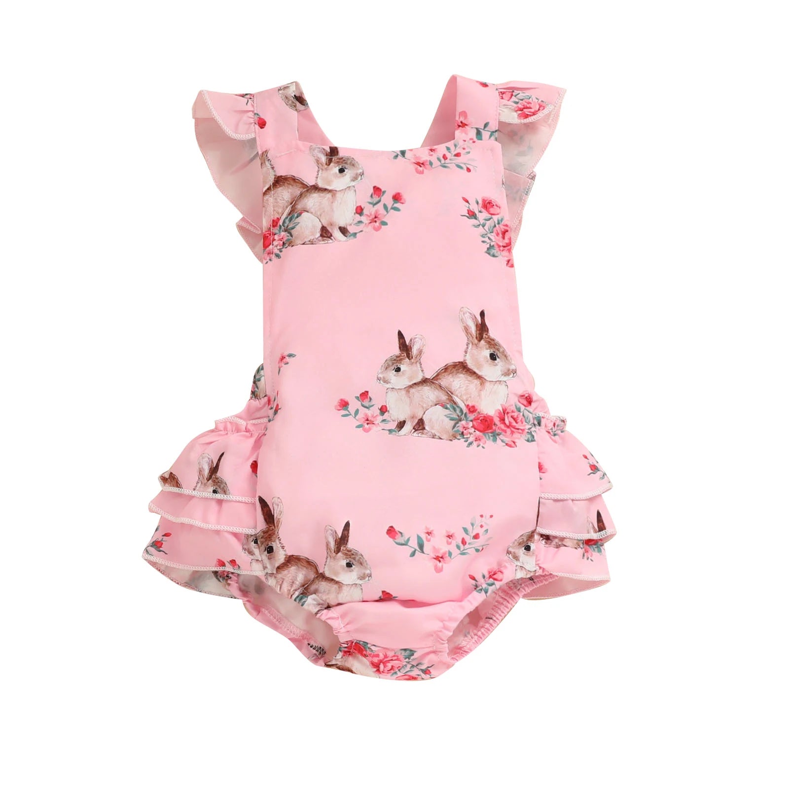 KMK - Easter Sleeveless Lace Rabbit Print Romper