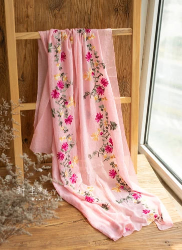 KMK -Embroidered Flower Cotton Blankets