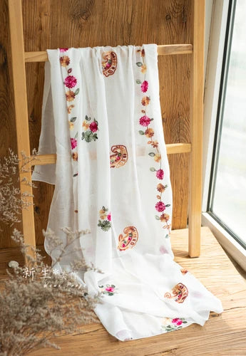 KMK -Embroidered Flower Cotton Blankets