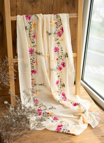 KMK -Embroidered Flower Cotton Blankets