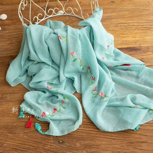 KMK -Embroidered Flower Cotton Blankets