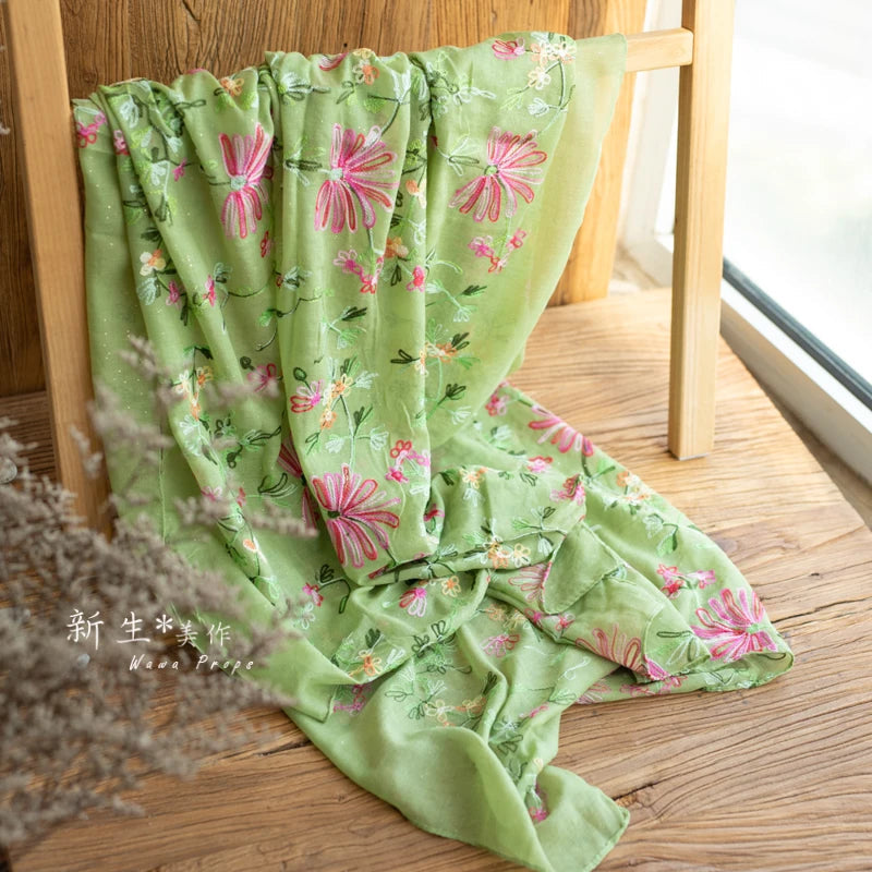 KMK -Embroidered Flower Cotton Blankets