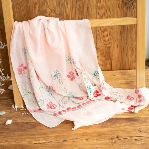 KMK -Embroidered Flower Cotton Blankets