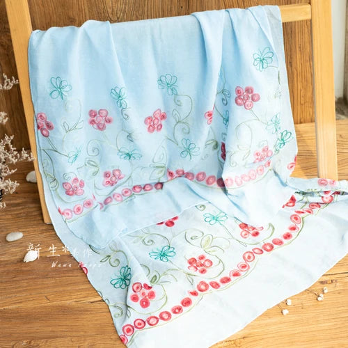 KMK -Embroidered Flower Cotton Blankets