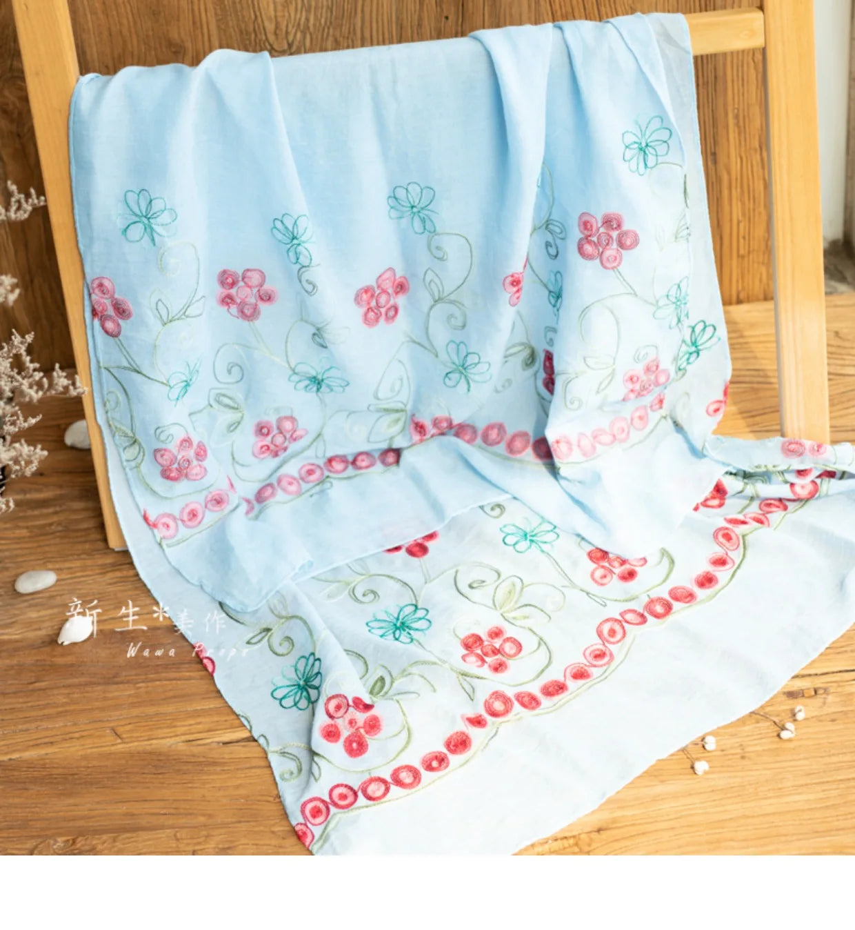 KMK -Embroidered Flower Cotton Blankets