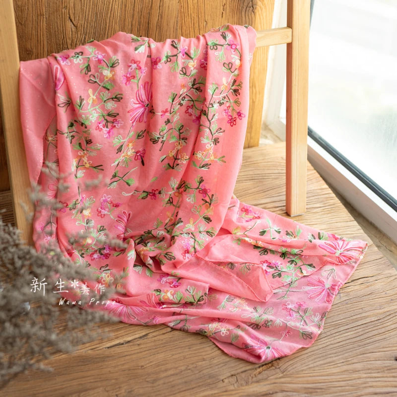 KMK -Embroidered Flower Cotton Blankets