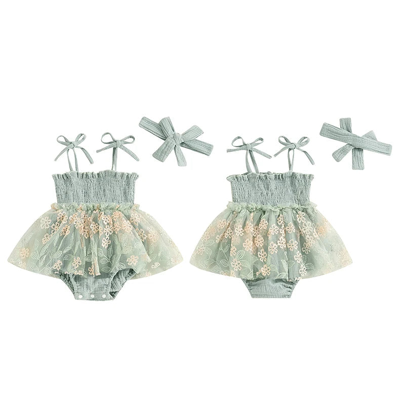 KMK - Embroidered Mesh Tulle Romper + Headband