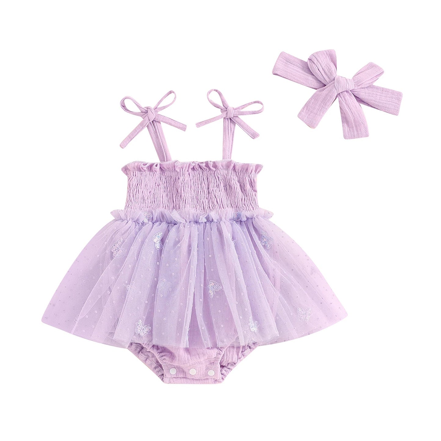 KMK - Embroidered Mesh Tulle Romper + Headband