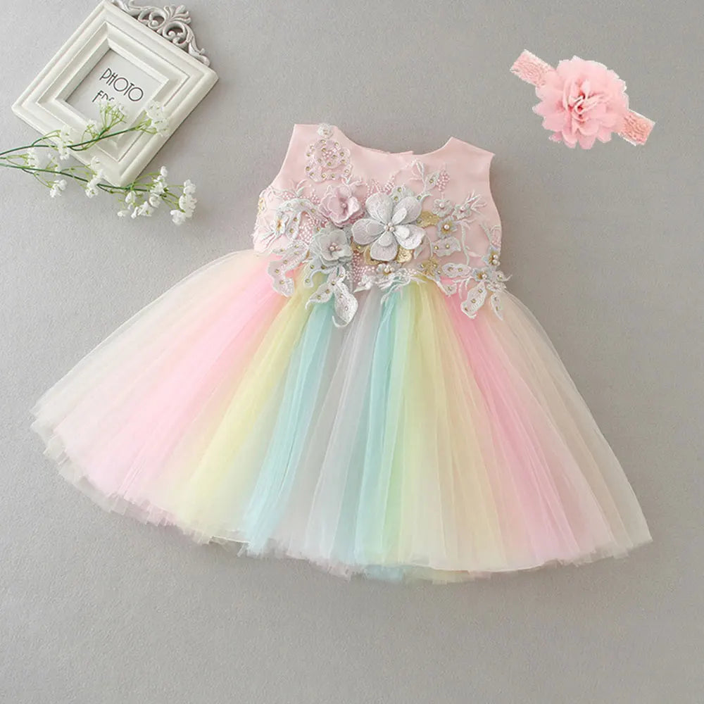 KMK - Embroidered Rainbow Tulle Dress