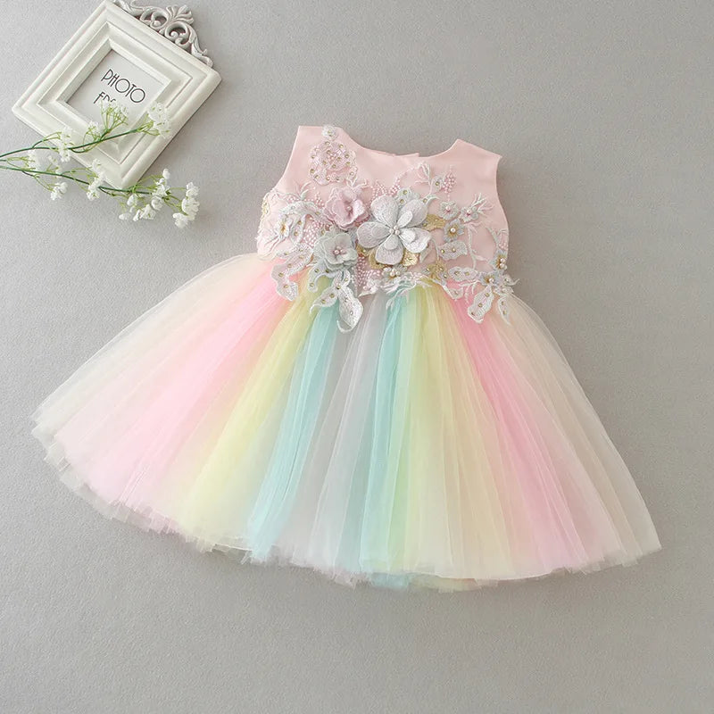 KMK - Embroidered Rainbow Tulle Dress