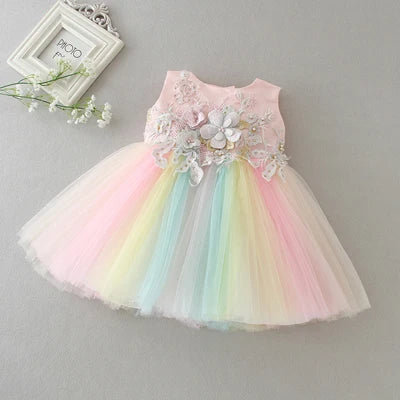 KMK - Embroidered Rainbow Tulle Dress