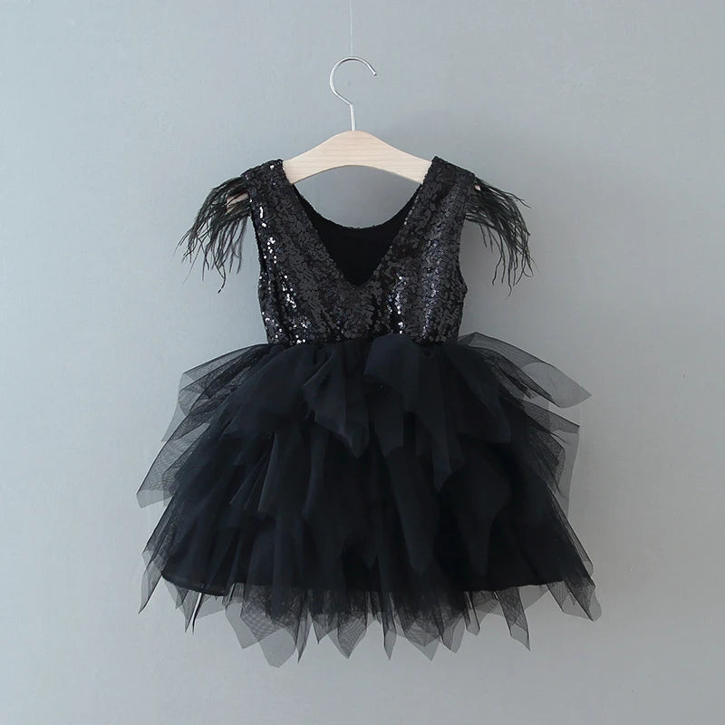 KMK - Feather Sequins Tiered Girls Dress