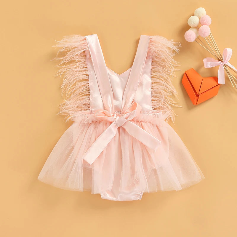 KMK - Feather Sleeveless Tulle Romper Dress