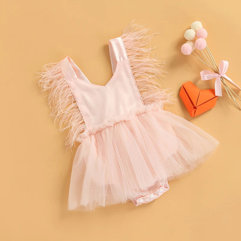 KMK - Feather Sleeveless Tulle Romper Dress