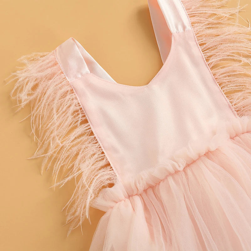 KMK - Feather Sleeveless Tulle Romper Dress