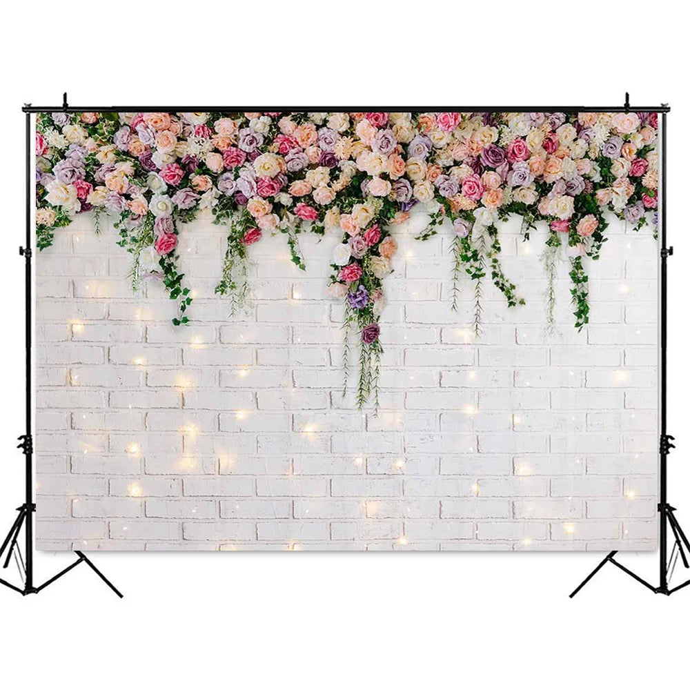 KMK - Floral Brick Wall Backdrop