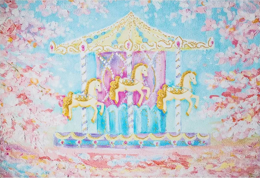 KMK - Floral Carousel Horse Backdrop