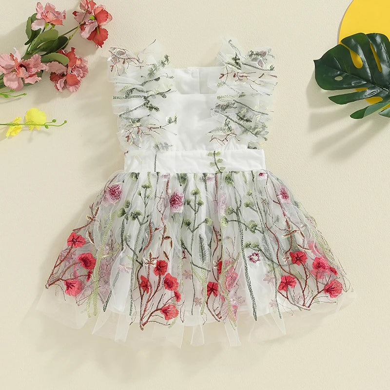 KMK - Floral Embroidery Sleeveless Tulle Romper Dress