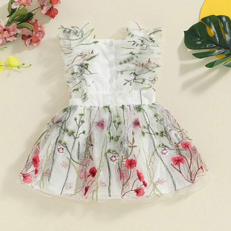 KMK - Floral Embroidery Sleeveless Tulle Romper Dress