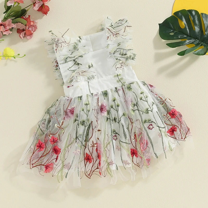 KMK - Floral Embroidery Sleeveless Tulle Romper Dress