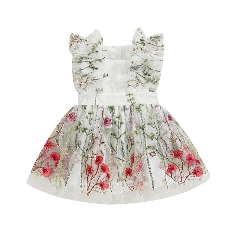 KMK - Floral Embroidery Sleeveless Tulle Romper Dress