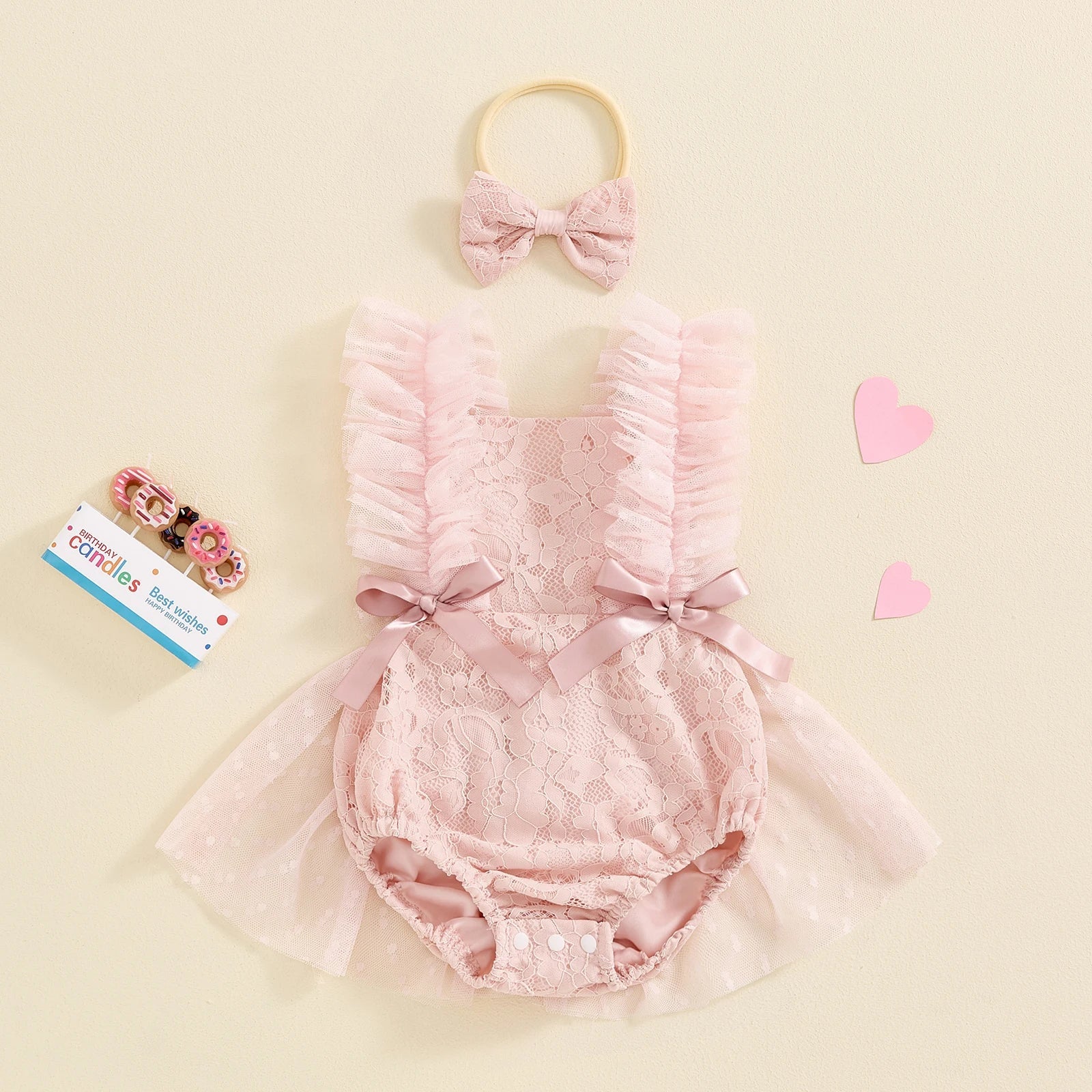 KMK - Floral Lace Romper + Headband