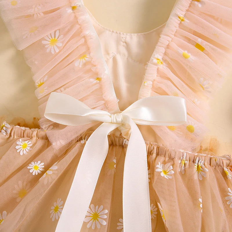 KMK - Floral Tulle Daisy Romper Dress + Headband