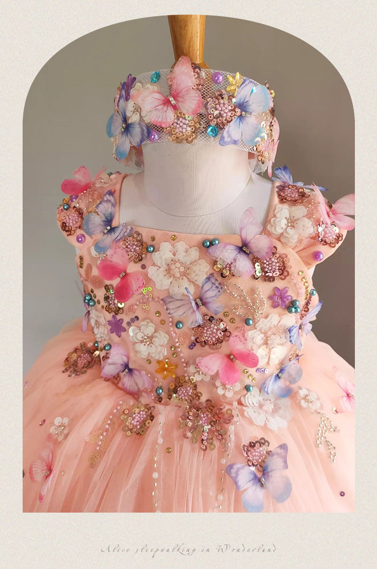 KMK - Flower Butterfly Embroidery Tulle Dress