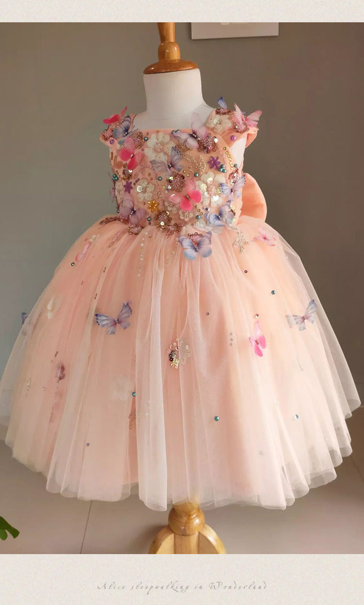 KMK - Flower Butterfly Embroidery Tulle Dress