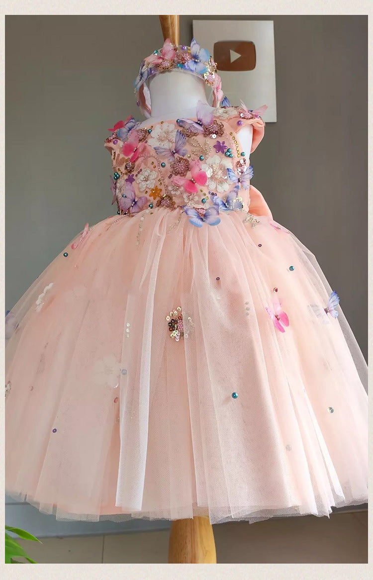 KMK - Flower Butterfly Embroidery Tulle Dress