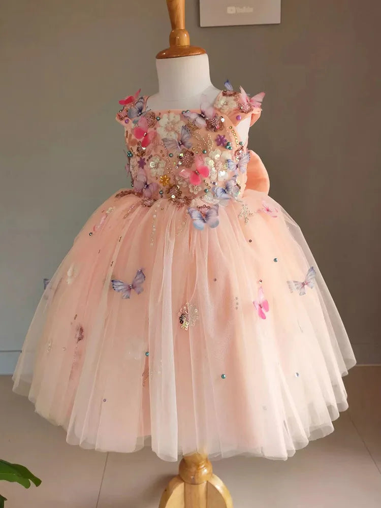 KMK - Flower Butterfly Embroidery Tulle Dress