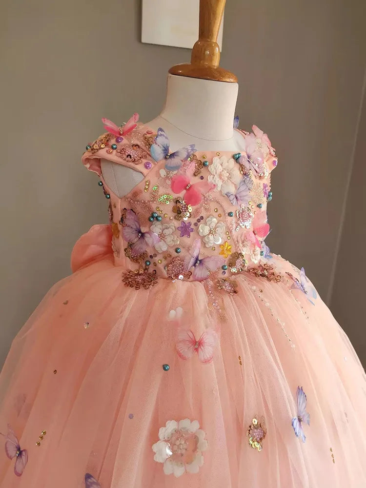 KMK - Flower Butterfly Embroidery Tulle Dress