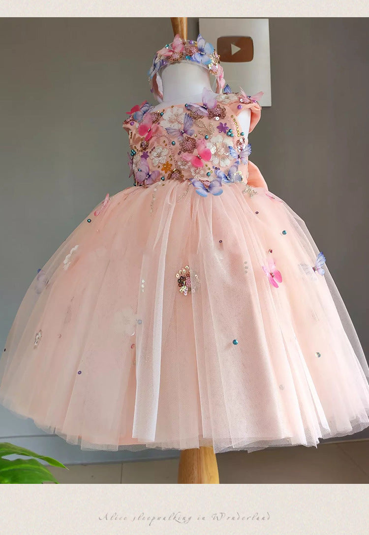 KMK - Flower Butterfly Embroidery Tulle Dress