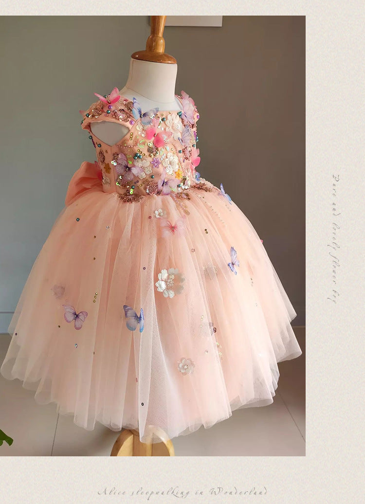 KMK - Flower Butterfly Embroidery Tulle Dress