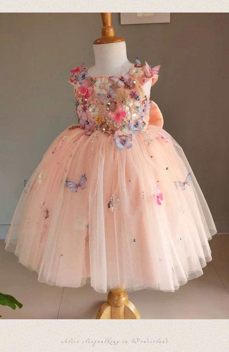 KMK - Flower Butterfly Embroidery Tulle Dress